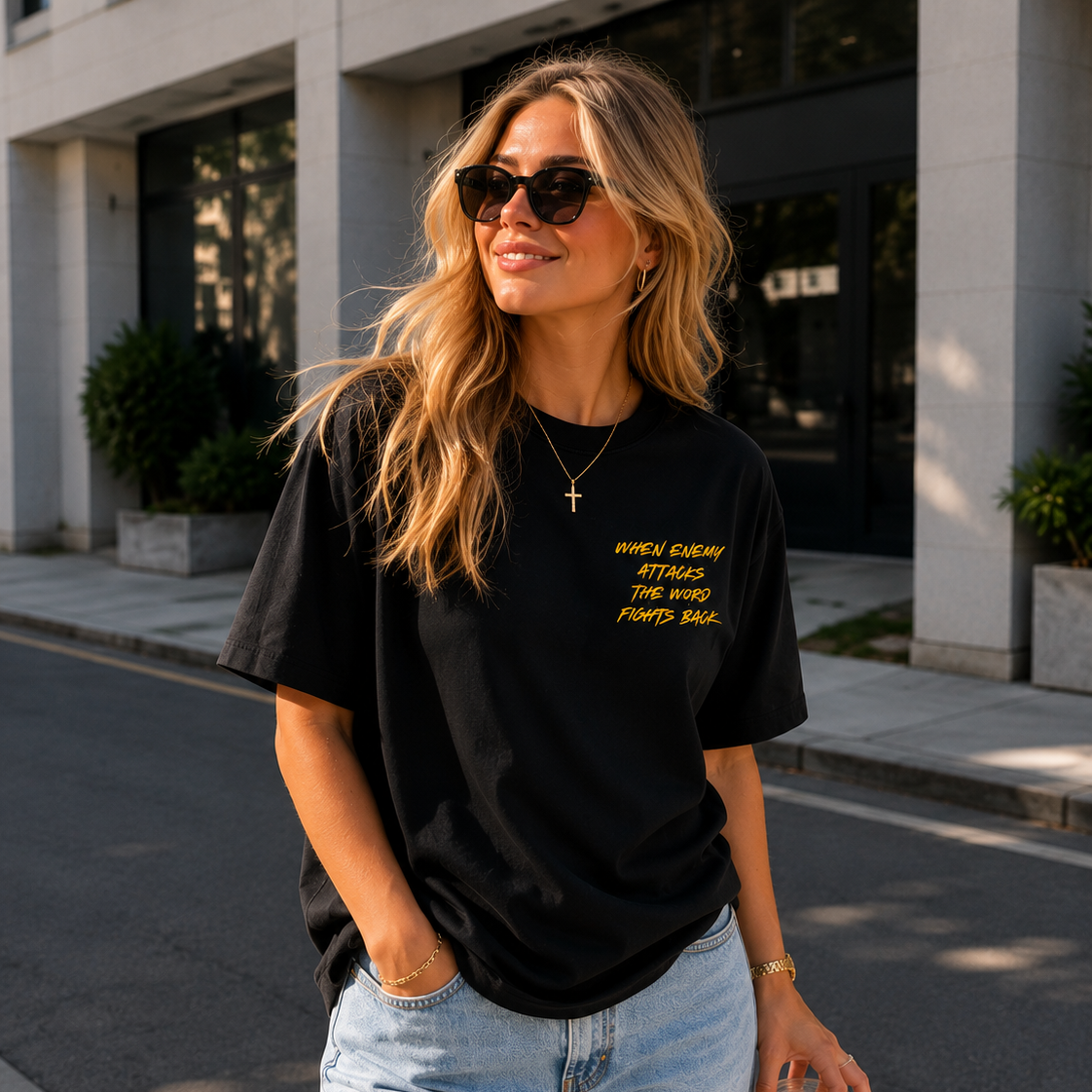 WHEN ENEMY ATTACKS THE WORD FIGHTS BACK Boxy T-Shirt