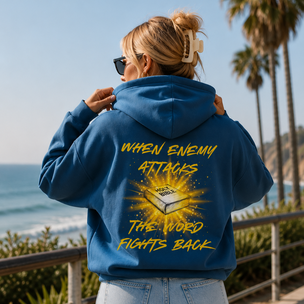 WHEN ENEMY ATTACKS THE WORD FIGHTS BACK Heavy Weight Hoodie